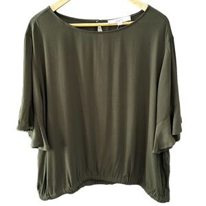 LOFT Olive Green Flutter Sleeve Top Size Small